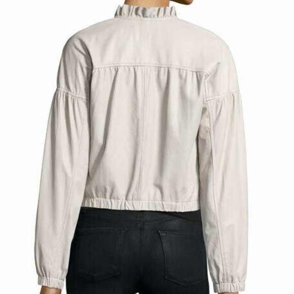 Rebecca Taylor Ruffle Trim Lambskin Leather Jacket